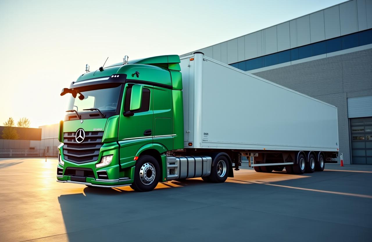 Modern freight truck and warehouse distribution center